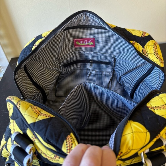 NGIL Large Black Yellow Softball Print Weekender Quilted Duffel Sports Bag. - Picture 9 of 12